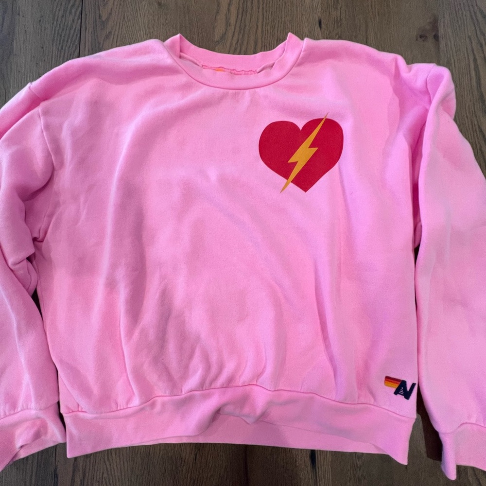 Aviator Nation Pink Lightning Heart Sweater